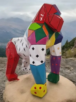 Image de Gorille polygonal dans une optique de surface colorée 130cm de haut Figurine de décoration/publicitaire - GFK - grandeur nature - pour l'extérieur