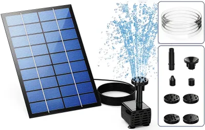 Produktbild von Solarbrunnen, Solar Springbrunnen, 2,5W DIY Solar Wasserpumpe mit 6 Fontänenstilen, Solar Teichpumpe