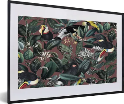 Produktbild von MuchoWow® MuchoWow® Gerahmtes Poster Blumen - Tukan - Blätter 60x40 cm - Poster mit zchwarzem Bilderrahmen - Schlafzimmer - Plakat in Rahmen - Drucken