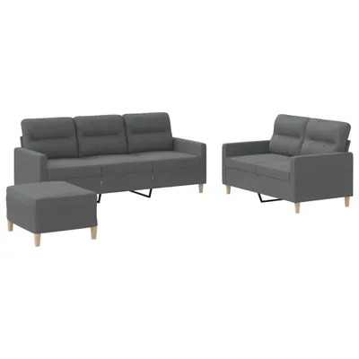 Image de vidaXL Ensemble de canapés 3 pièces avec coussins Tissu gris foncé