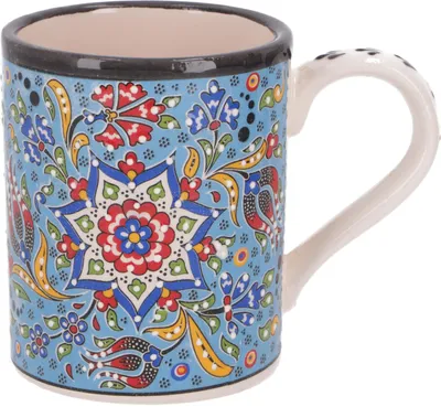 Produktbild von Handbemalter Türkischer Kaffeebecher, Orientalische Kaffeetasse - Hellblau, Keramik, 10*12*8 cm, Küchenaccessoires, Sonstiges