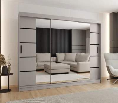 Obrázek produktu pro Široká šatní skříň s posuvnými dveřmi 250 cm CASANDRA - kašmír / černá