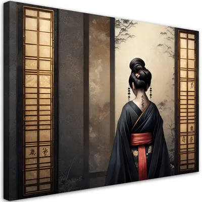 Produktbild von Leinwandbild Japanische Geisha 120x80 Feeby Gelb bild für die wand bereit zum aufhängen