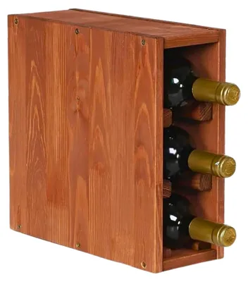 Produktbild von Modulares Weinregal VINCELLAR MOD | HxBxT 30x12x30cm | Schmal Modul für 3 Flaschen | Massives Kiefernholz | Braun geölt