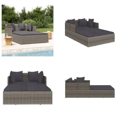 Zdjęcie produktu dla vidaXL Leżak z poduszką szary 182x118x63 cm polirattan - leżak - leżak ogrodowy - leżak ogrodowy - leżak ogrodowy
