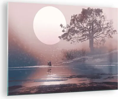 Produktbild von Bilder auf glas - Einteilig - Mond Paar Baum - 70x50cm - Glasbilder - Wandbilder - Bilder - zum Aufhängen bereit - Wanddekoration aus Glas - Glas Bilder - Wandbild auf Glas - GAA70x50-4236