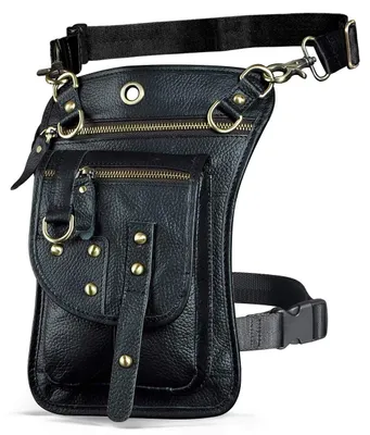 Image de Elzusha - Sacoche de ceinture en cuir véritable - Sacoche pour hommes - Sacoche de ceinture pour la randonnée - Sacoche de ceinture pour moto - Petite sacoche - Dimensions : 17 x 3,5 x 28 cm