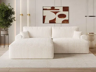 Produktbild von GrainGold Ecksofa L-Form Links Serene - Ecksofa mit Schlaffunktion und Bettkasten - Moderne Ecksofa, Wohnzimmer Ecksofa - Eckcouch Creme (Tilia 01)