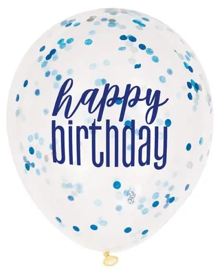 Produktbild von 6 Konfetti Luftballons blau & silber Happy Birthday