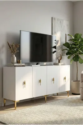 Produktbild von Skye Decor, Hochwertiger Konsolentisch, Weiß & Gold, 150x75x32 cm, 100% Melamin