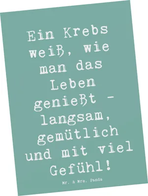 Produktbild von Mr. & Mrs. Panda Postkarte Spruch Krebs Genießer - Meeresbrise - Geschenk, Geschenke Astrologie, Ansichtskarte, fürsorglich, Ansichtskarten, gefühlsbetont, Fotokarte