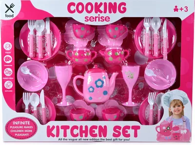 Image de Service à thé XXL pour enfants Service à café rose Vaisselle pour poupées Accessoires pour cuisine jouet
