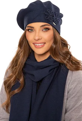 Produktbild von Vivisence damen baskenmütze eleganter wintermütze und schal set warm kopfbedeckung und halsbedeckung an winter und herbst warm dick, winterset für frauen, hergestellt in der eu, dunkelblau, einheitsgr