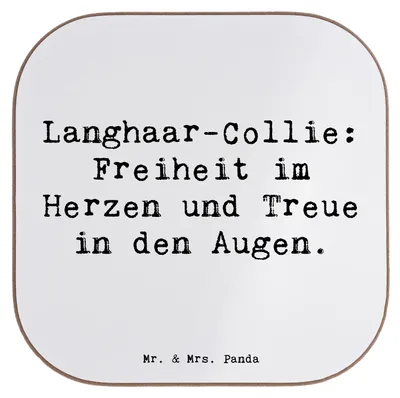 Produktbild von Mr. & Mrs. Panda Untersetzer für Gläser Spruch Langhaar Collie Treue - Weiß - Geschenk, Hunderasse, Hund, Hundeessenz, Hunderassen, Glas, Tischuntersetzer, Hundebindung