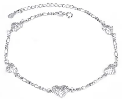 Produktbild von Silbernes Beinarmband mit glitzernden Herzen AGN53/27