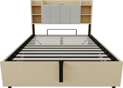 Produktbild von Flieks Jugendbett 140x200cm mit Stauraumkopfteil, Stauraumbett Klassisches Bett mit Lattenrost, Holzbett Doppelbett Boxspringbett mit Staufach