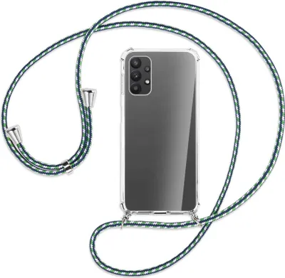 Produktbild von Handykette Backcover-Schutzhülle mit Band (Metall silberfarben) für Samsung Galaxy A23 4G - grün/blau/weiß