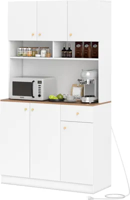 Produktbild von Küchenschrank mit Ladestation, Buffetschrank mit Steckdosen & Type C- & USB-Anschlüsse, Küchenbuffet Sideboard mit verstellbaren Regalen, 100x40x181cm