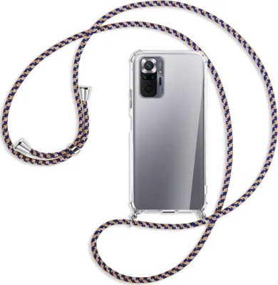 Produktbild von Handykette Backcover-Schutzhülle mit Band (Metall silberfarben) für Xiaomi Redmi Note 10 Pro / Pro Max - blau+beige