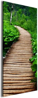 Produktbild von Wallario Premium Leinwandbild Holzweg im Wald in Größe 60 x 150 cm