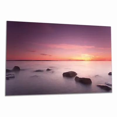 Produktbild von Wallario Herdabdeckplatte aus Glas, Größe 90 x 52 cm 1-teilig, Motiv Nebel am See bei Sonnenuntergang