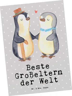 Produktbild von Mr. & Mrs. Panda Postkarte Pinguin Beste Großeltern der Welt - Grau Pastell - Geschenk, Ansichtskarte, bildkarte, Kleinigkeit, Geschenkidee, Geburtstag, Oma, Postkarten