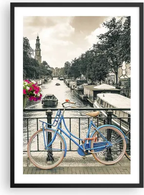 Produktbild von Gerahmtes Poster - Schwarzer Rahmen - Amsterdam Fahrräder Brücke - 50x70 cm - Wand Bild - Wanddeko - Wandbilder - Kunstposter - Wandposter - Bilderrahmen - Bilder - Kunstdruck - P2BPA50x70-4503