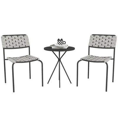 Produktbild von Polyrattan Gartenmöbel Set, Outdoor Lounge Balkonmöbel für 2 Personen, 3-teilig Sitzgruppe mit 2 Stapelbare Stühle, Tisch, wetterfest Gartenlounge