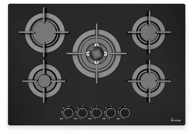 Produktbild von KKT KOLBE Gaskochfeld 74 cm | Autark | 10,6 kW | 5 Flammig | stufenlos regelbar | Wok-Zone | Rahmenlos | Knebelbedienung | Gusseiserne Topfträger | Glas | Propangas | Erdgas | G805G