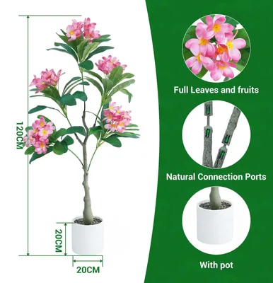 Zdjęcie produktu dla Sztuczna roślina Plumeria – dekoracyjna roślina w doniczce – wysokość 120 cm – dekoracja do wnętrz, idealna do salonu i biura – roślina doniczkowa – kolor biały
