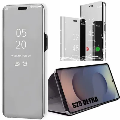 Image de Coque pour Samsung Galaxy S25 Ultra, Protection Smart Case Effet Miroir Fenêtre Translucide Argenté