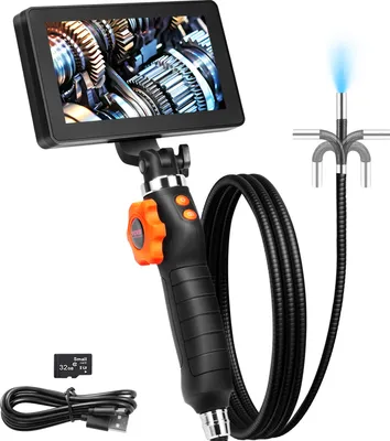 Produktbild von VEVOR Flexible Boreskopkamera, Endoskop mit Doppelgelenk und 6,4 mm schmalem Objektiv, 5-Zoll-IPS-HD-Display, 8-fache Vergrößerung, Schlangenkamera mit 8 LED-Beleuchtung für Autowartung, Sanitär