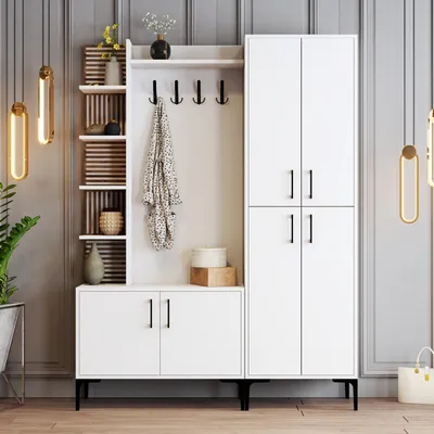 Obrázek produktu pro Skye Decor, Viyana DA - Bílá, Předsíňový stojan, Bílá, 100 % MELAMÍNOVÁ DŘEVĚNÁ DESKA, 60 x 35 x 200 cm
