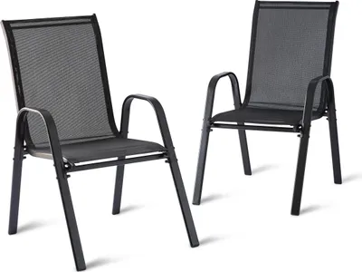 Immagine prodotto di Sedie da giardino Relaxdays, set da 2, schienale alto, braccioli, impilabili, fino a 150 kg, poliestere, metallo, sedia impilabile, antracite