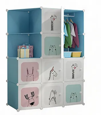 Produktbild von GarveeLife Kleiderschrank Kinder, PP Kinderregal Mit Türen&Kleiderstange