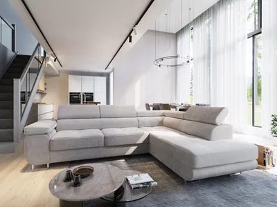 Produktbild von Masseno Ecksofa APIRO R-S mit Schlaffunktion L-Form, Sofa mit Bettkasten, Wohnzimmersofa, Couch, Soffa, Bettsofa, Couchgarnitur- Creme, POSO 100