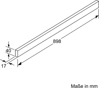 A technical drawing of a long, rectangular object with dimensions indicated.