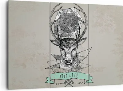Produktbild von Bild auf Leinwand - Leinwandbild - Hirsch Geweih Wald - 165x110cm - Wand Bild - Wanddeko - Leinwanddruck - Bilder - Kunstdruck - Wanddekoration - Leinwand bilder - Wandkunst - CE165x110-3072