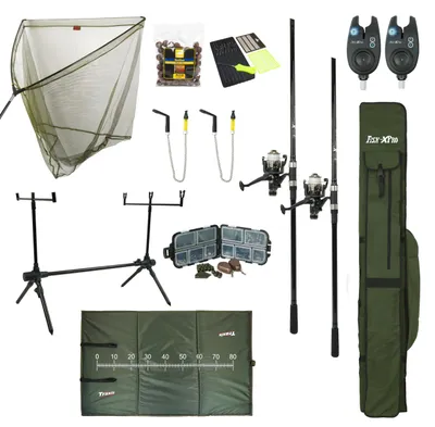 Immagine prodotto di FISH-XPRO Set da carpa Mega: 2 canne, mulinelli, segnalatori di abboccata, scambisti, Rodpod, borsone e altro ancora!  e completo! Mega set da pesca alla carpa!