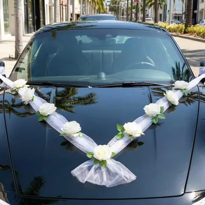 Hochzeits-Autodekoration mit Kunstblumen, 76 cm, weiß