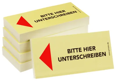 Produktbild von PRICARO Haftnotizen "Bitte hier unterschreiben", Pfeil links, 100 Blatt, 5 Stück