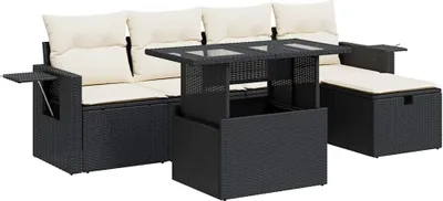 Produktbild von vidaXL 6-tlg. Garten-Sofagarnitur mit Kissen Schwarz Poly Rattan