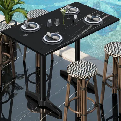 Produktbild von CPBL | HPL Compact Bistro Stehtisch | 130 x 80 x 110 cm | Schwarz Marmor / Schwarz | Rechteckig | Bistrotisch Gastro Steh Tisch