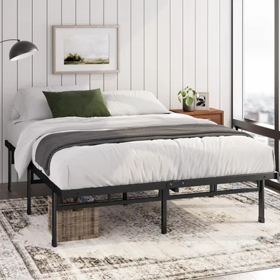 Plattformbett 160x200 cm, Metall, schwarz, 36 cm hoch, mit Stauraum