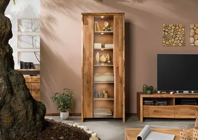 Produktbild von MASSIVMOEBEL24 Vitrine Wildeiche 81x45x204 natur geölt PURE OAK #107