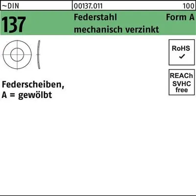 Produktbild von Federscheibe DIN 137 A 2 Federstahl mech.verz. 100 Stück