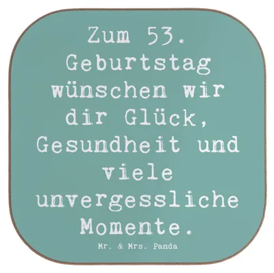 Produktbild von Mr. & Mrs. Panda Untersetzer für Gläser Spruch 53. Geburtstag Glück - Meeresbrise - Geschenk, Tassenuntersetzer, herzliche Glückwünsche, Coaster, Holzuntersetzer, Tasse