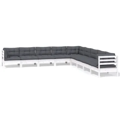 Produktbild von vidaXL 9-tlg. Garten-Lounge-Set mit Kissen Weiß Kiefer Massivholz