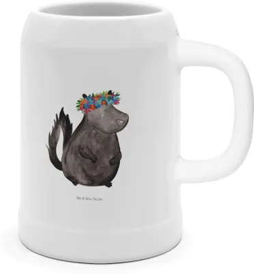Produktbild von Mr. & Mrs. Panda Krug Stinktier Mädchen - Weiß - Geschenk, Yoga, Bier Seidel, Steinkrug, Wildtier, Keramikkrug, Namaste, Trinkkrug, Raubtier, Skunk