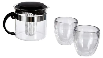 Produktbild von Bistro-Set Teekanne mit Kunststofffilter, 1,0 Liter und 2 Becher PAVINA OUTDOOR, 0,25 L, Schwarz